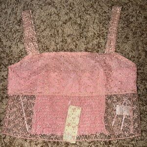 Pink Lace Floral Crop Top